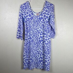 Persifor Purple White Cheetah Animal Print Scoop Neck 3/4 Sleeve Sheath Dress M